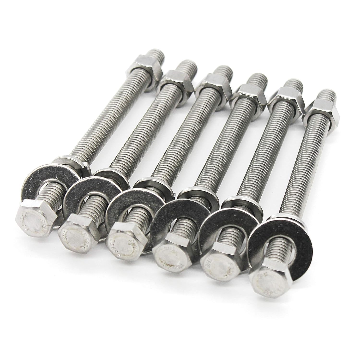 (5 Sets) 5/16-18X5 Stainless Steel Hex Head Screws Bolts, Nuts, Flat & Lock Washers, 18-8 (304) S/S, Fully Threaded by Bolt