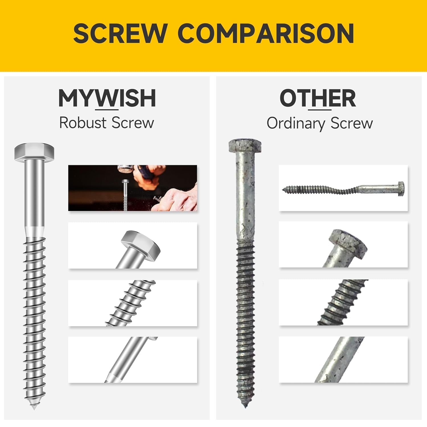 (50Sets) 3/8" X 5" Lag Bolts, 304 Stainless Steel 3/8 Inch Lag Screws Bolts for Wood, Heavy Duty Hex Head with Flat Washers Bolt Kit, Bright Finish