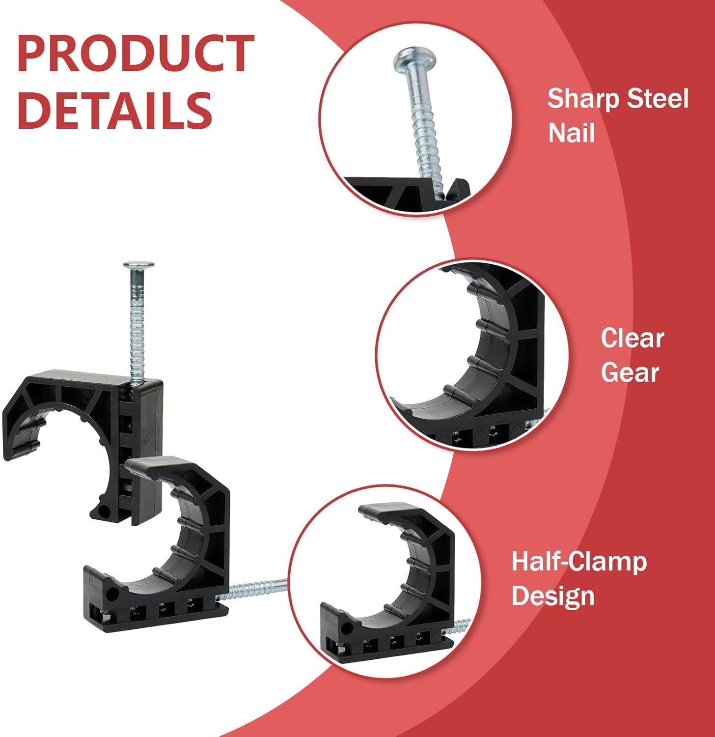 (Pack of 100)  Black Color Half Clamp Fixture, J-Hook with Nail for 3/4" PEX Tubing/Pipe Support,(Ppsu1807110)