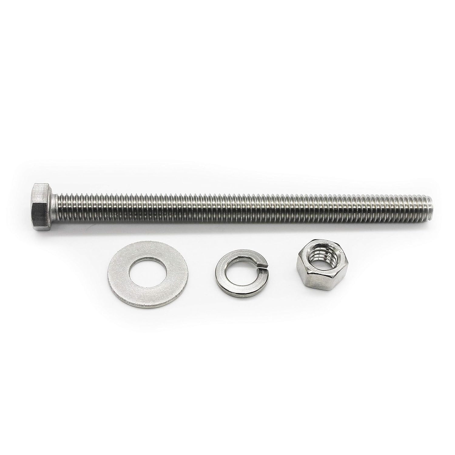 (4 Sets) 3/8-16X4 Stainless Steel Hex Head Screws Bolts, Nuts, Flat & Lock Washers, 18-8 (304) S/S, Fully Threaded by Bolt