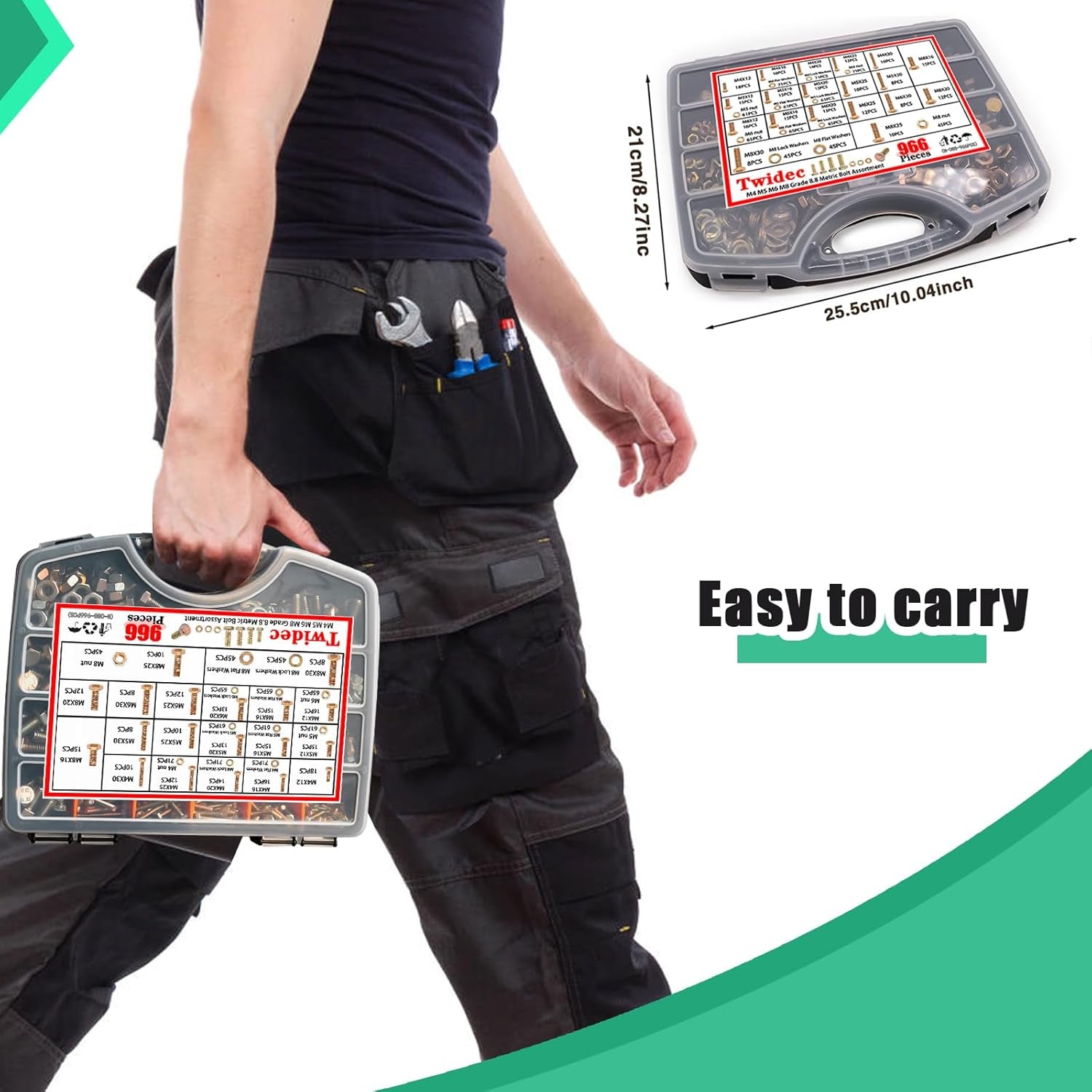 /966Pcs Metric Bolt Assortment,Grade 8.8 Hex Head Bolts and Nuts Assortment Kit, M4/M5/M6/M8(12-30Mm)Heavy Duty Nuts and Bolts Kit, Flat & Spring Lock Washer Gold Zinc Plating with Storage Case