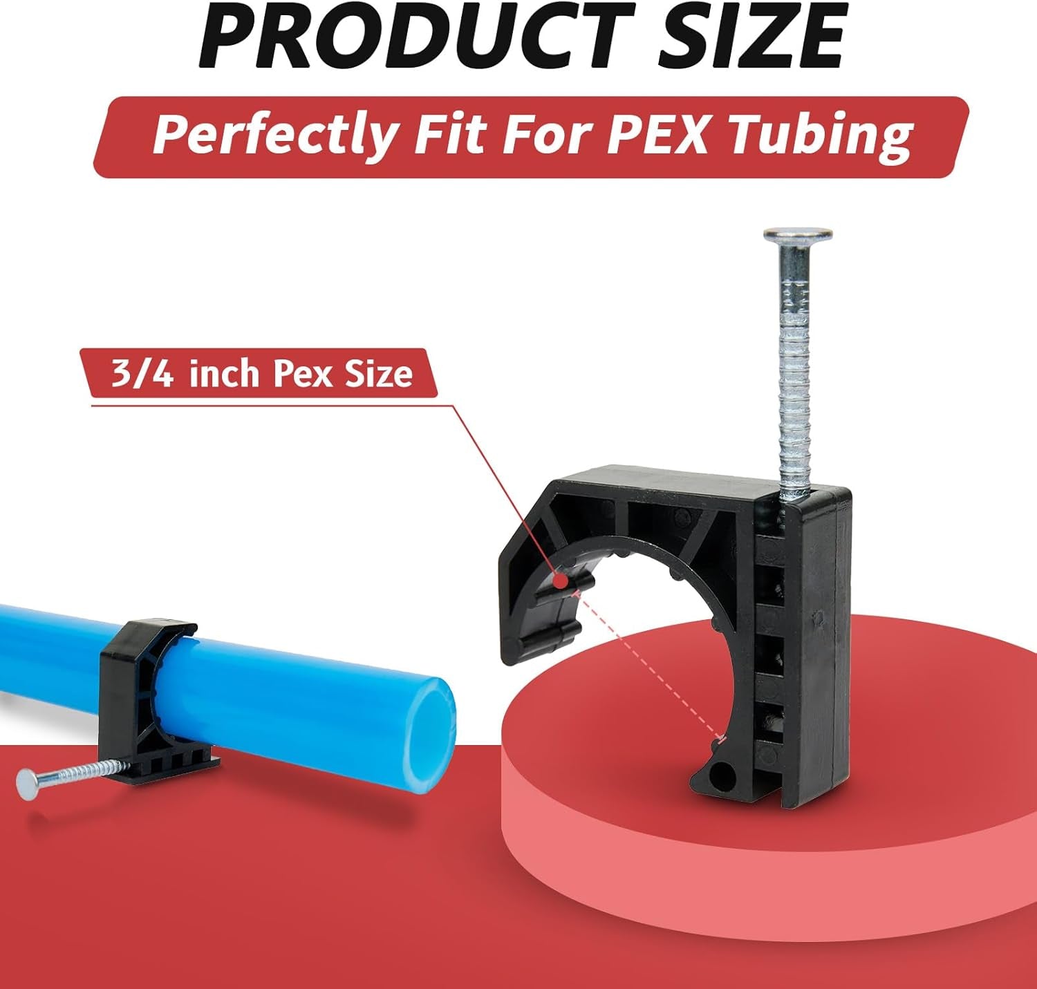 (Pack of 100)  Black Color Half Clamp Fixture, J-Hook with Nail for 3/4" PEX Tubing/Pipe Support,(Ppsu1807110)