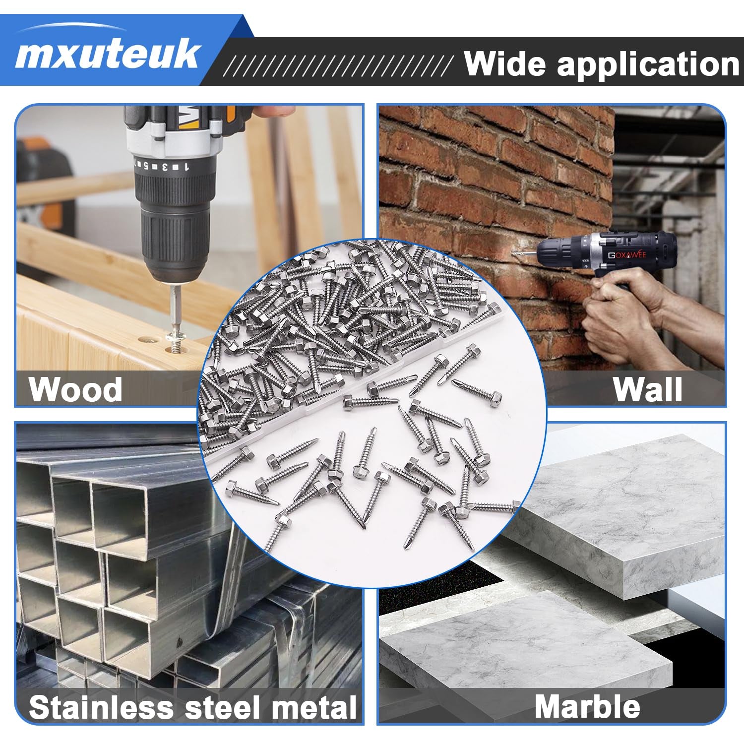 #8×3/4" 410 Stainless Steel Self-Tapping Screws - Hex Washer Head for Metal, Wood, and Tough Materials (200 Pieces)