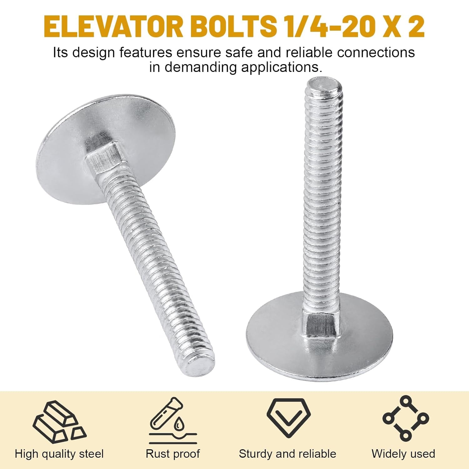 014973239640 Elevator Bolts, 1/4-20 X 2 Flat Elevator Bolts Zinc Plated Fastener for Roll up Doorsfor Roll up Doors, Swim Deck, Garage Wall Mount Unit and Other Fastener Applications - 10 Pcs