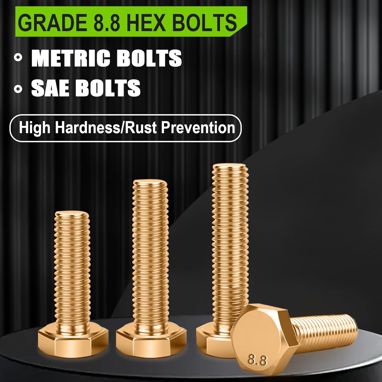 /Metric＆Sae Bolt Assortment,Grade 8.8 Hex Head Bolts and Nuts Assortment Kit, M4 M5 M6 M8 1/4-20 5/16-18 3/8-16 Heavy Duty Nuts and Bolts Kit Gold Zinc Plating with Storage Case