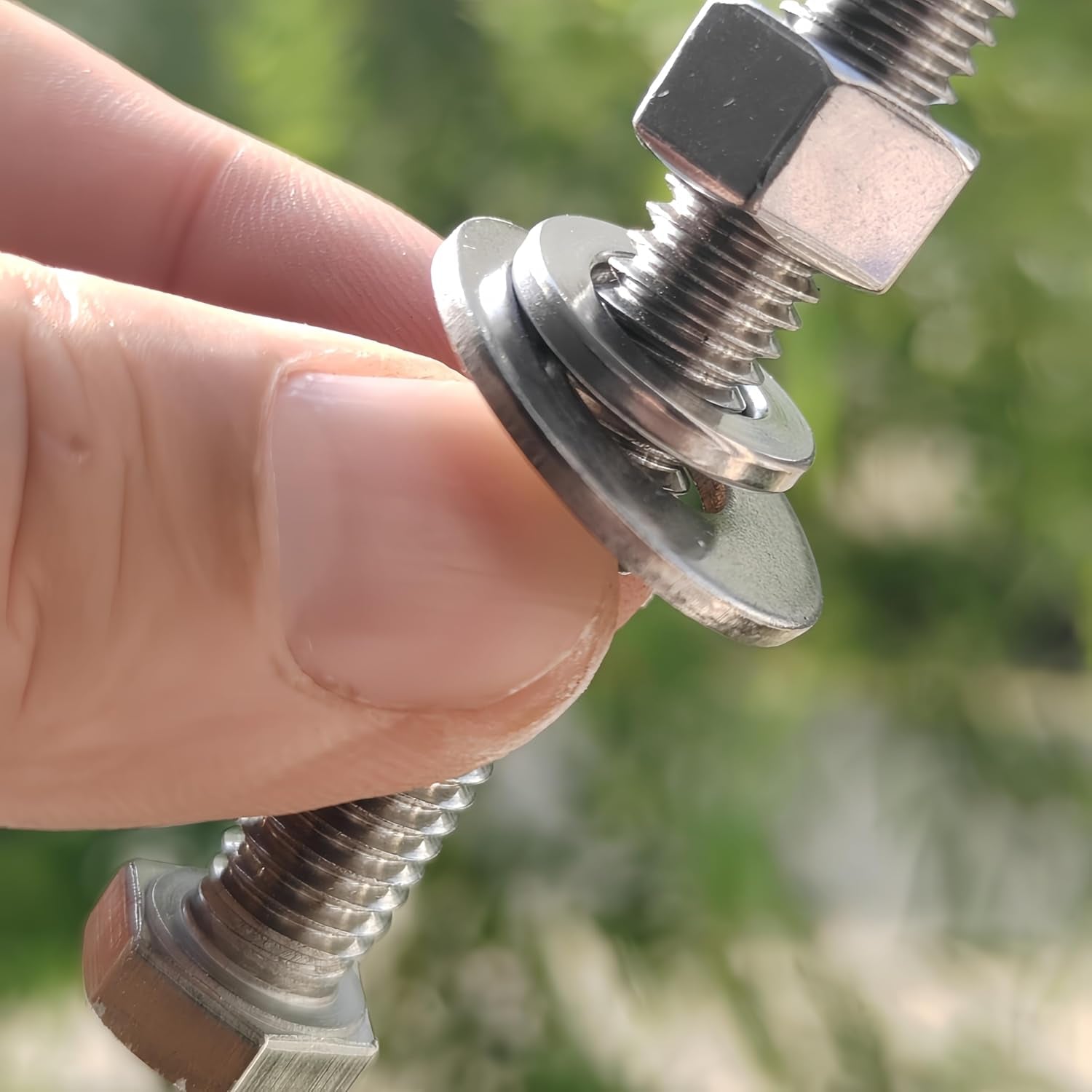 (4 Sets) 3/8-16X4 Stainless Steel Hex Head Screws Bolts, Nuts, Flat & Lock Washers, 18-8 (304) S/S, Fully Threaded by Bolt