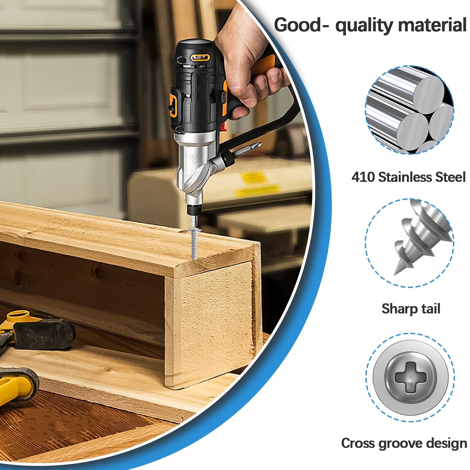 #8 x 3/4 Inch Stainless Steel Wood Screws, Phillips Modified Truss Head Self-Tapping Screws (200 Pieces)