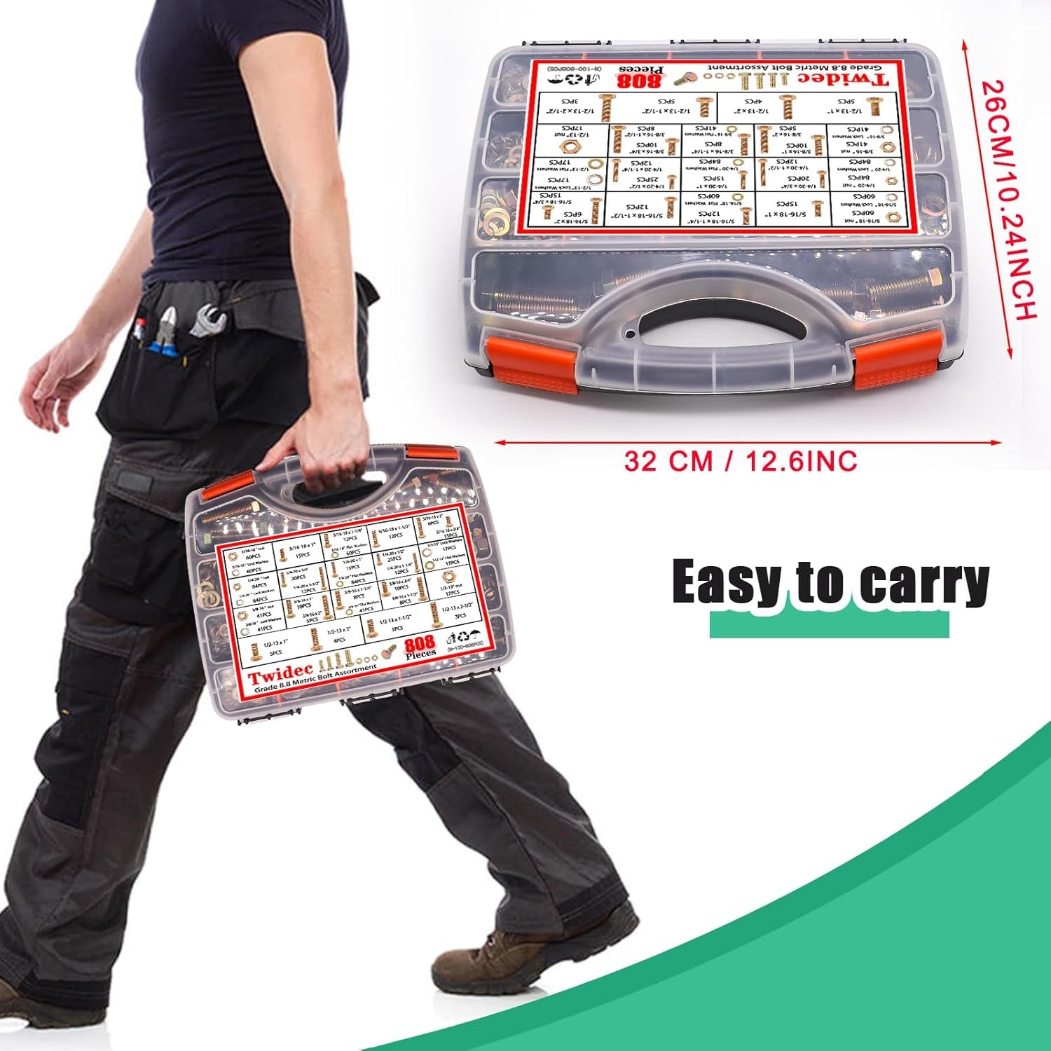 /808Pcs Grade 8.8 Hex Head Nuts and Bolts Assortment Kit,Sae Bolt Assortment, 1/4-20 5/16-18 3/8-16 1/2-13 SAE Heavy Duty Bolts and Nuts Kit, Flat & Spring Lock Washer Gold Zinc Plating