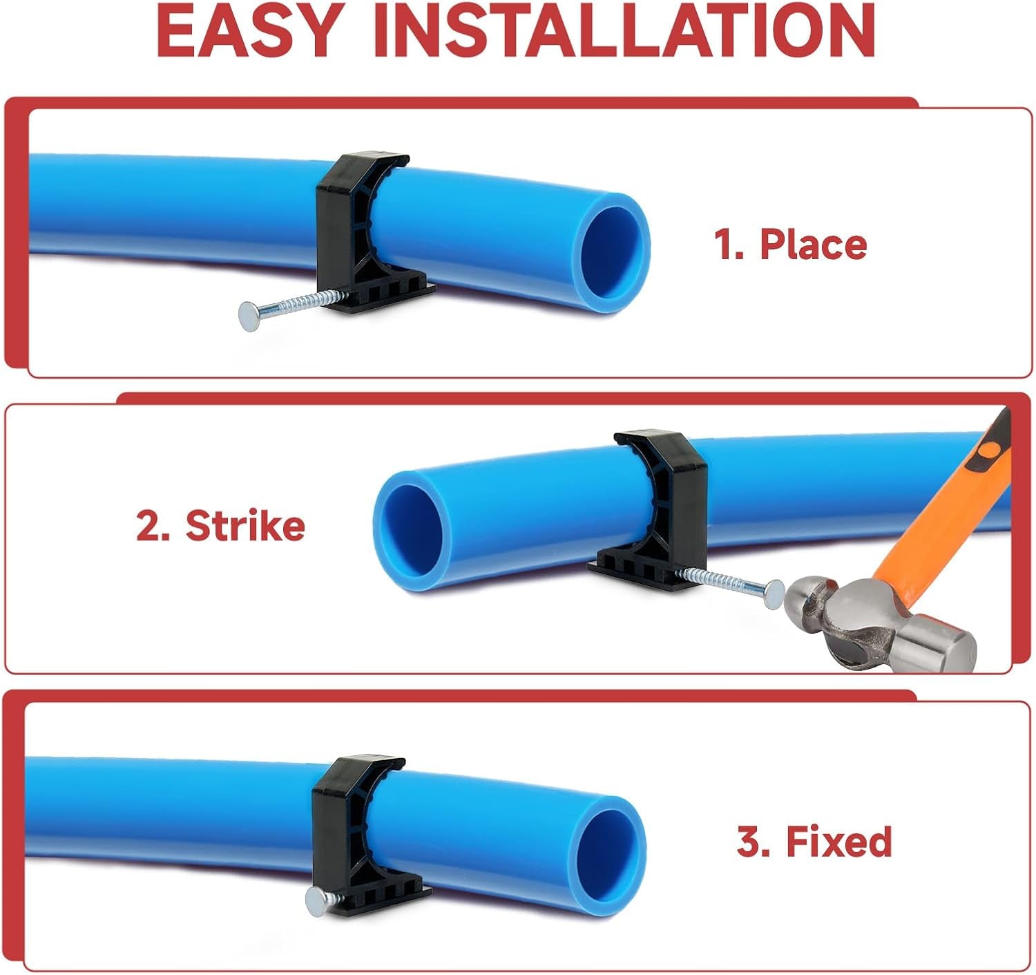 (Pack of 100)  Black Color Half Clamp Fixture, J-Hook with Nail for 3/4" PEX Tubing/Pipe Support,(Ppsu1807110)