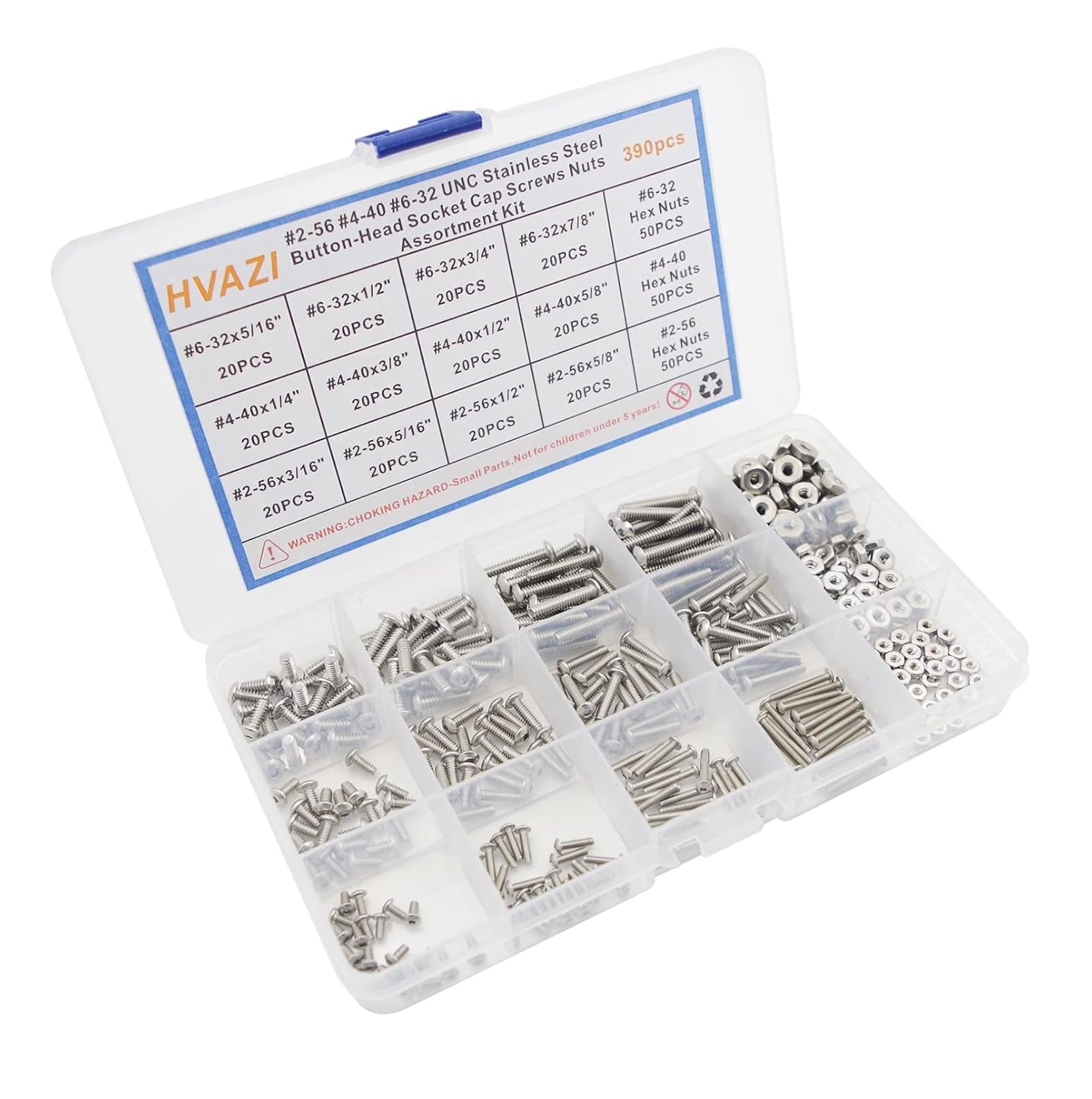 #2-56#4-40#6-32 UNC Stainless Steel Button-Head Socket Cap Screws Nuts Assortment Kit