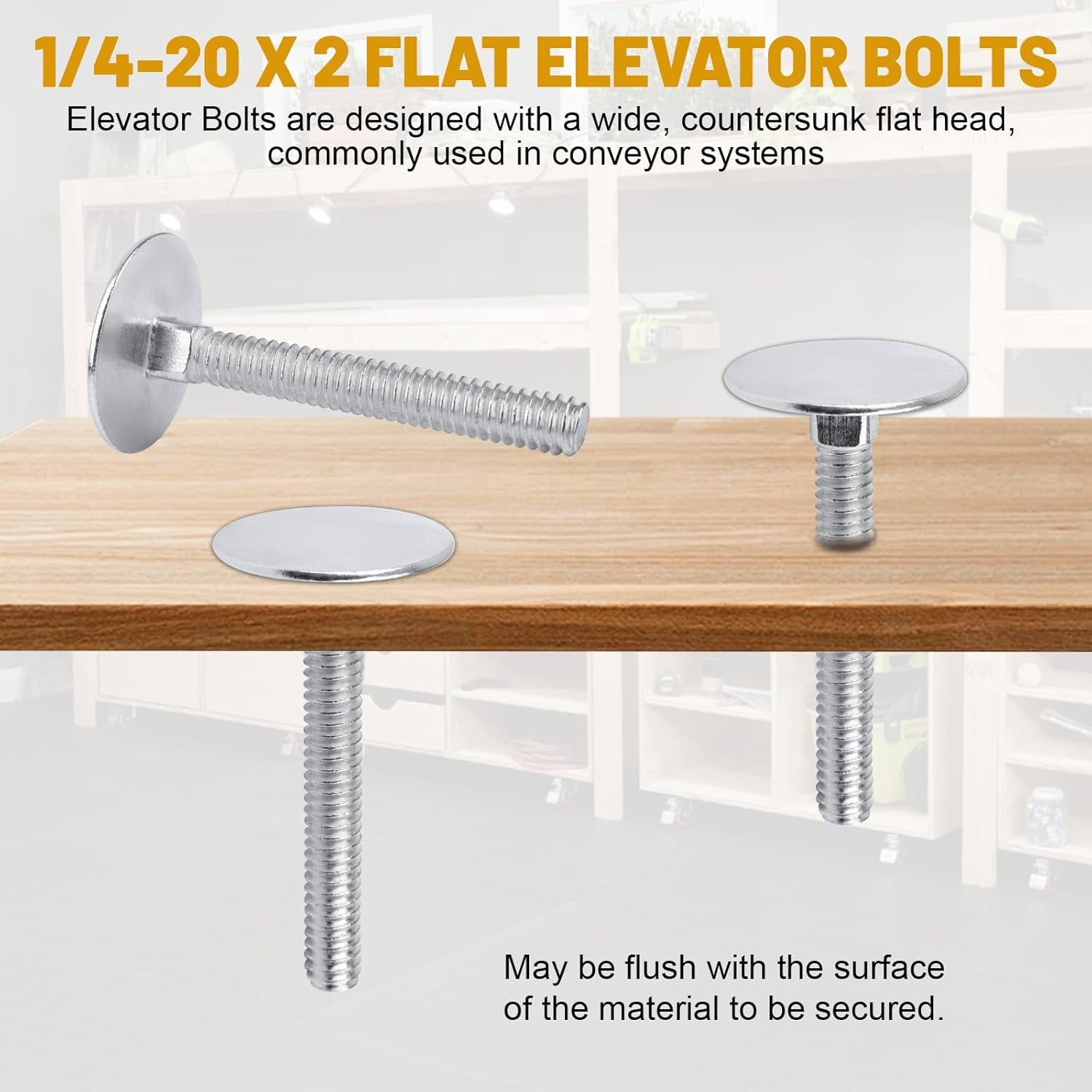 014973239640 Elevator Bolts, 1/4-20 X 2 Flat Elevator Bolts Zinc Plated Fastener for Roll up Doorsfor Roll up Doors, Swim Deck, Garage Wall Mount Unit and Other Fastener Applications - 10 Pcs