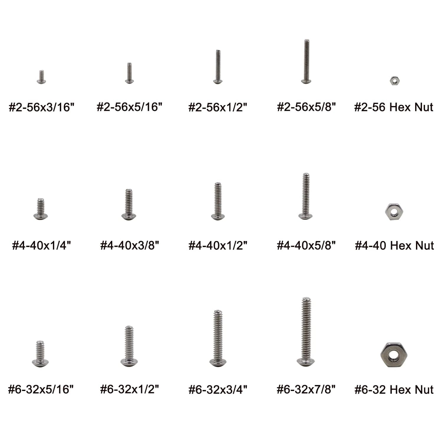 #2-56#4-40#6-32 UNC Stainless Steel Button-Head Socket Cap Screws Nuts Assortment Kit
