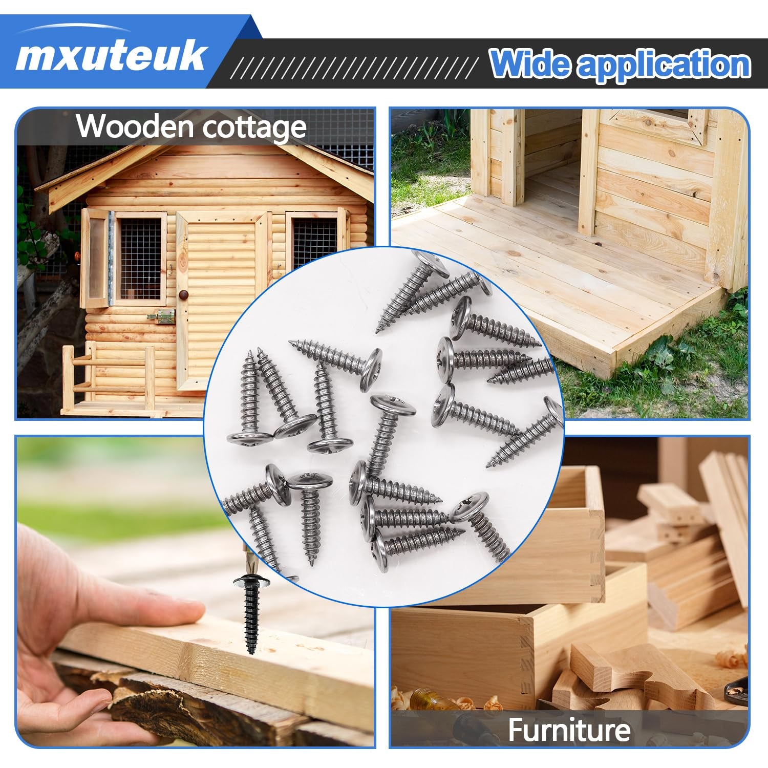 #8 x 3/4 Inch Stainless Steel Wood Screws, Phillips Modified Truss Head Self-Tapping Screws (200 Pieces)