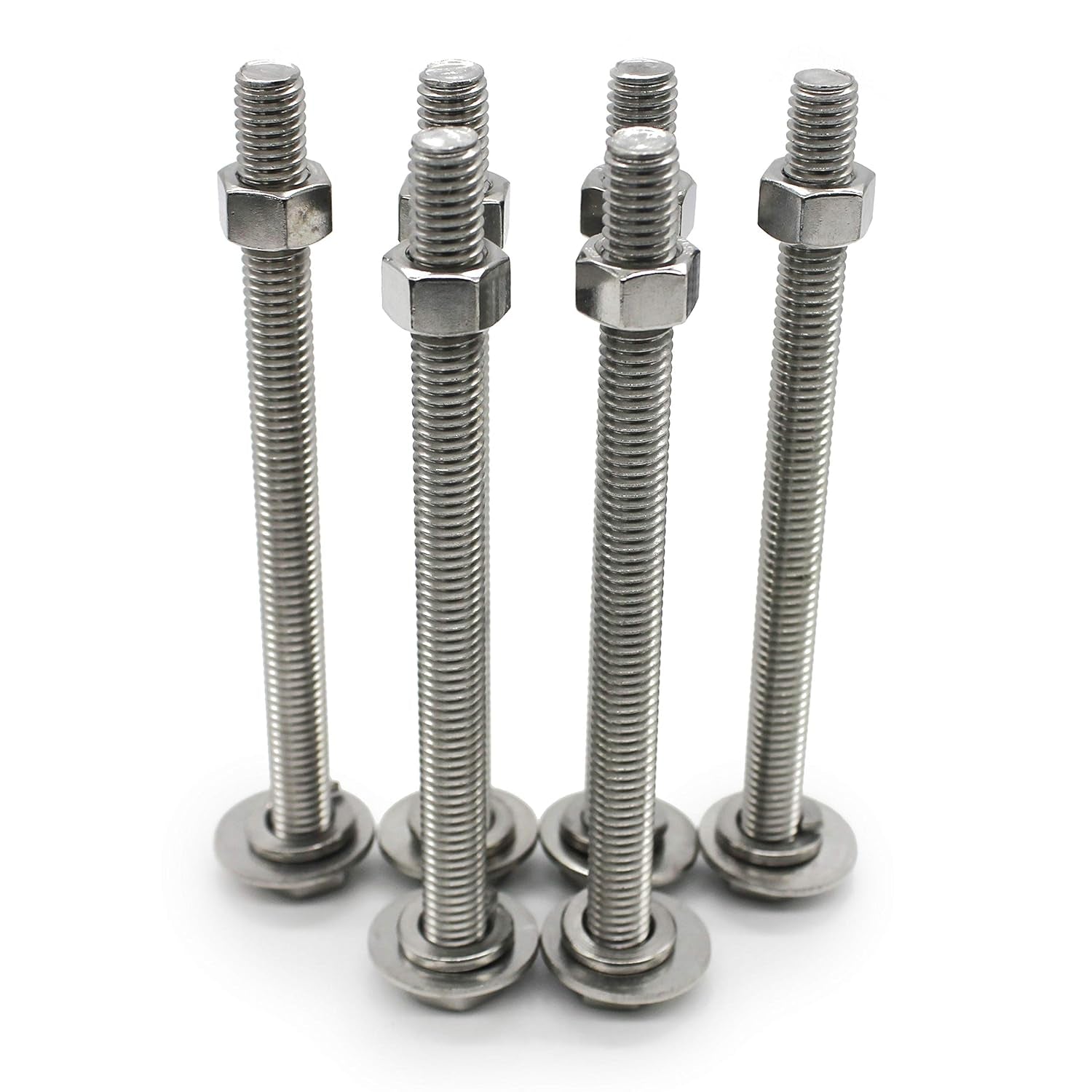 (5 Sets) 5/16-18X5 Stainless Steel Hex Head Screws Bolts, Nuts, Flat & Lock Washers, 18-8 (304) S/S, Fully Threaded by Bolt