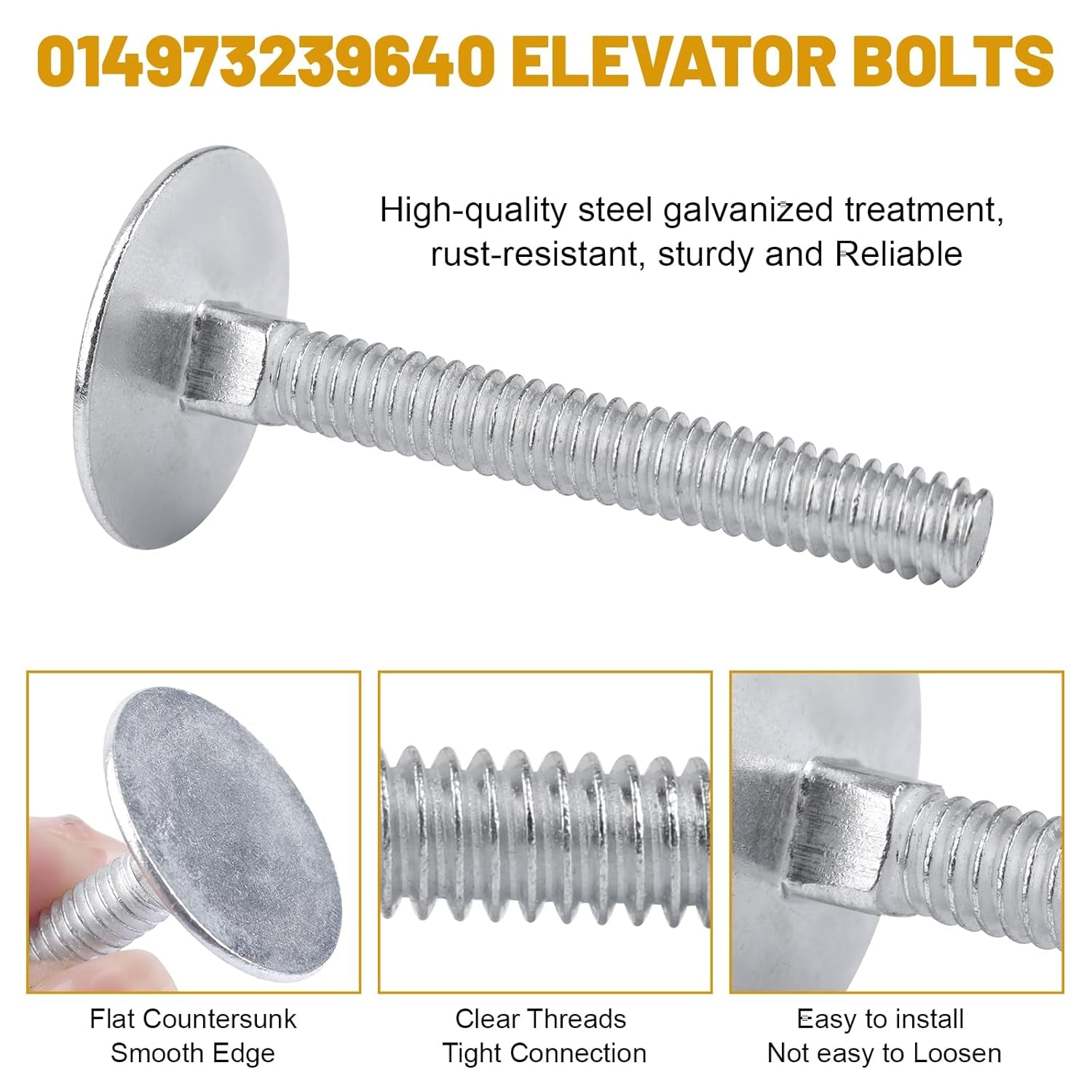 014973239640 Elevator Bolts, 1/4-20 X 2 Flat Elevator Bolts Zinc Plated Fastener for Roll up Doorsfor Roll up Doors, Swim Deck, Garage Wall Mount Unit and Other Fastener Applications - 10 Pcs