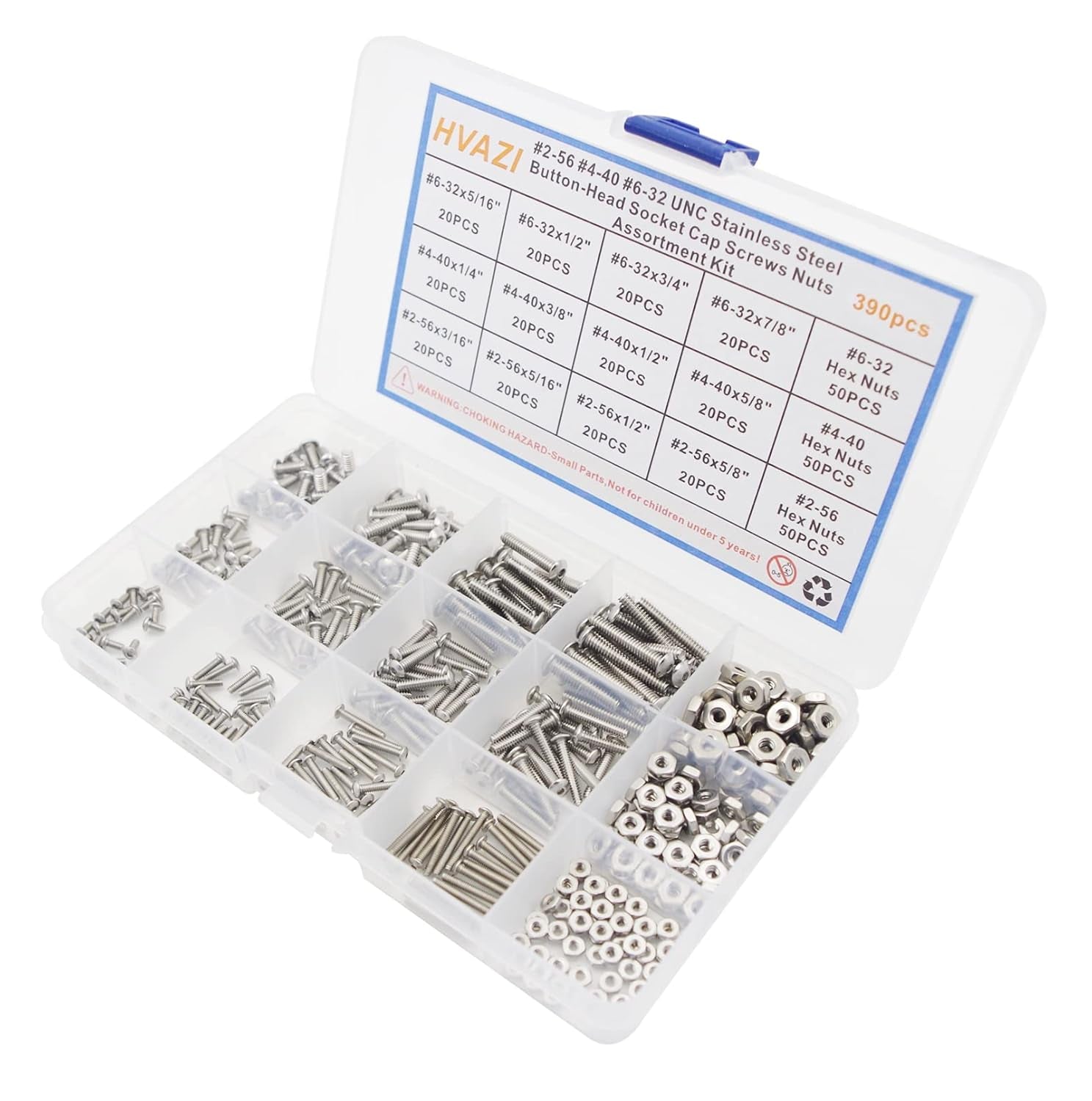 #2-56#4-40#6-32 UNC Stainless Steel Button-Head Socket Cap Screws Nuts Assortment Kit