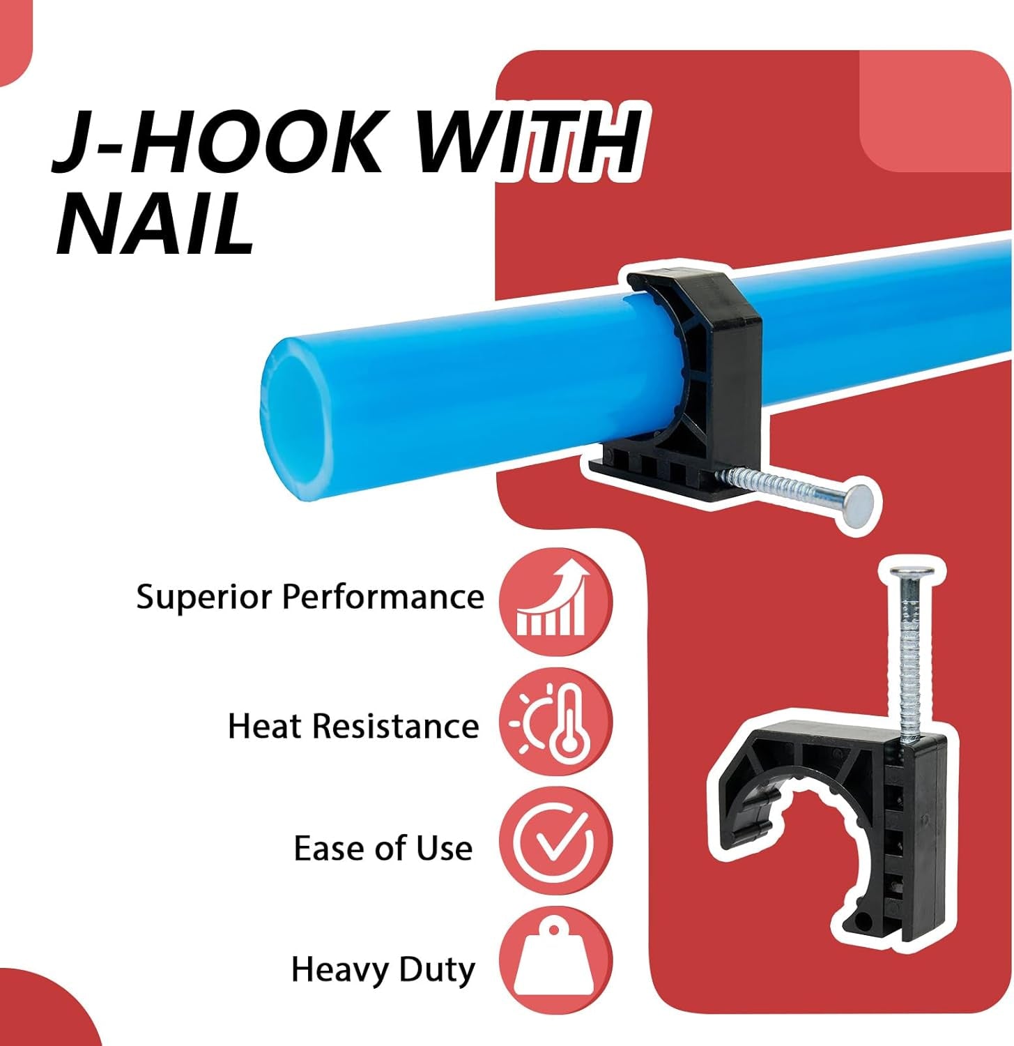 (Pack of 100)  Black Color Half Clamp Fixture, J-Hook with Nail for 3/4" PEX Tubing/Pipe Support,(Ppsu1807110)